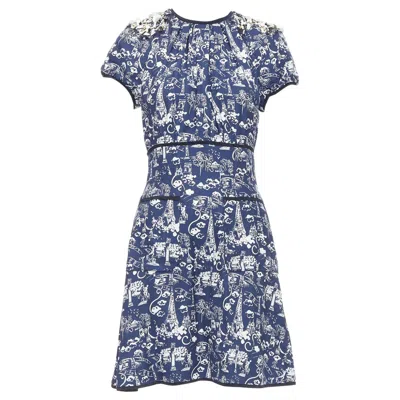Pre-owned Marc Jacobs Louis Vuitton Navy Paris City Print Embellished Neckline Dress Fr36 S In Blue