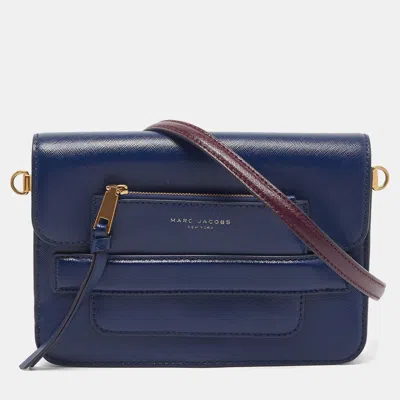 Pre-owned Marc Jacobs Madison Blue/burgundy Saffiano Patent Leather Shoulder Bag