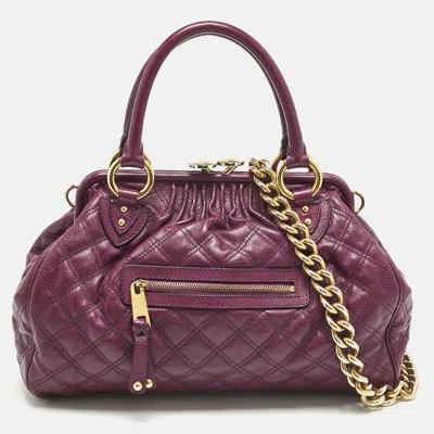 Pre-owned Marc Jacobs Magenta Quilted Leather Stam Satchel In Pink