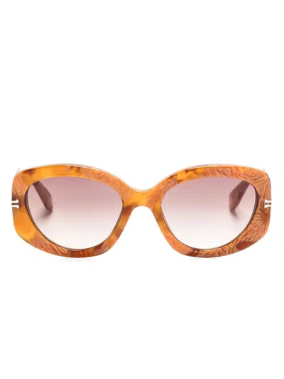 Marc Jacobs Marbled Oval-frame Sunglasses In Neutrals