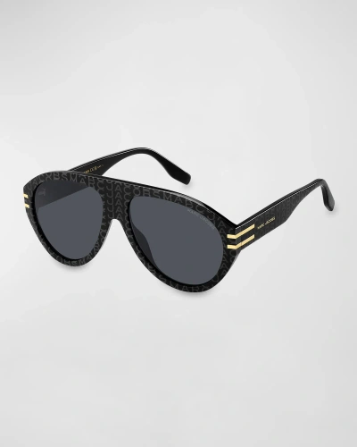 Marc Jacobs Marc 747s Acetate Aviator Sunglasses In Black