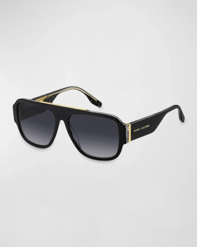 Marc Jacobs Marc 756s Flat-top Acetate Rectangle Sunglasses In Blk Ptt G