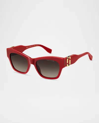 Marc Jacobs Marc 762s Acetate Rectangle Sunglasses In Red/brown