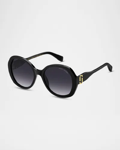 Marc Jacobs Marc 763s Acetate Oval Sunglasses In Black/dark Grey