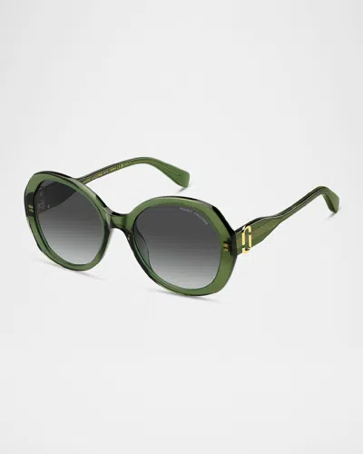 Marc Jacobs Marc 763s Acetate Oval Sunglasses In Green/grey Azure