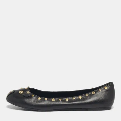 Pre-owned Marc Jacobs Marc By  Black Leather Spike Mouse Ballet Flats Size 40