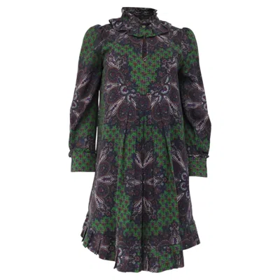 Pre-owned Marc Jacobs Marc By  Peacock Paisley Print Dress In Wool & Silk In Black