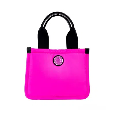 Marc Jacobs Small Neon Fuchsia Nylon Fabric Tote Convertible Bag Women's Purse In Silver