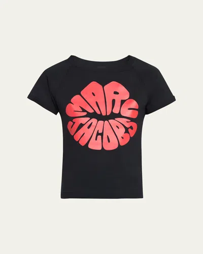 Marc Jacobs Marc Kiss Logo Shrunken T-shirt In Black