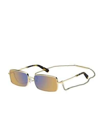 Marc Jacobs Marc Metal Rectangle Sunglasses In Gold