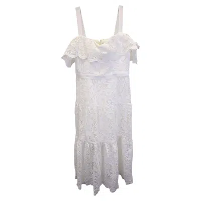 Pre-owned Marc Jacobs Marchesa Notte Off-the-shoulder Embroidered Lace Cocktail Dress In Ivory Polyester In White