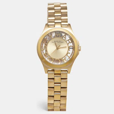 Pre-owned Marc Jacobs Mbm3292 Champagne Dial Gold Tone Stainless Steel Women's Wristwatch 34 Mm