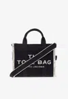 Marc Jacobs The Medium Tote Black Tote Bag With Contrasting Logo Embroidery In Cotton Blend Woman In Black
