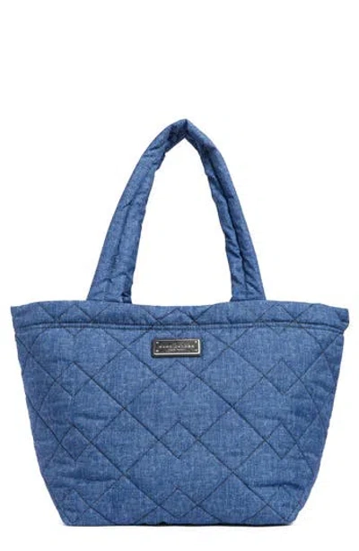 Marc Jacobs Medium Quilted Denim Effect Nylon Tote In Blue