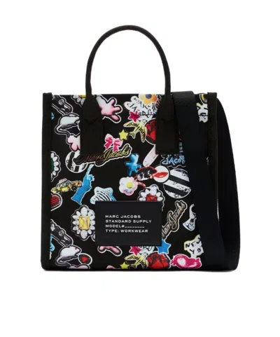 Marc Jacobs Medium Sticker Print Canvas Standard Supply Tote In Black