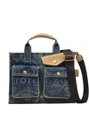 Marc Jacobs The Denim Suede Medium Cargo Tote Bag Dark Wash Indigo In Blue
