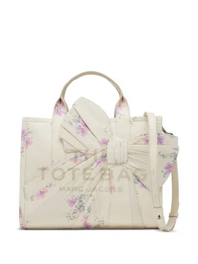 Marc Jacobs Medium Tote Bag In Antique Floral Canvas With Oversized Bow In Purple