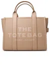 Marc Jacobs 'the Mini Tote' Beige Tote Bag With Logo Lettering On The Front In Grained Leather Woman In Beige