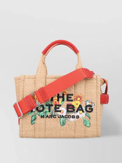 Marc Jacobs Medium Tote Embroidery Daisy Raffia In Brown