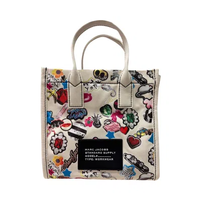 Pre-owned Marc Jacobs Medium Tote Sticker Print Canvas Standard Supply Bag 'white/multicolor' | Women's Size O