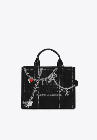 Marc Jacobs Medium Trompe L'oeil Charm Canvas Tote Bag In Black