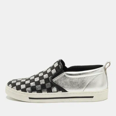 Pre-owned Marc Jacobs Mercer Size 41 Black/silver Leather And Sequin Satin Slip On Sneakers