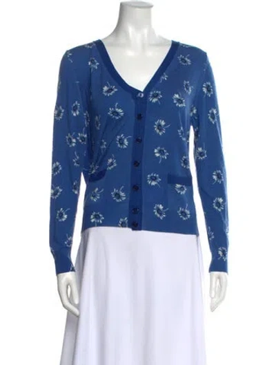 Pre-owned Marc Jacobs Merino Wool Floral Print Sweater In Blue