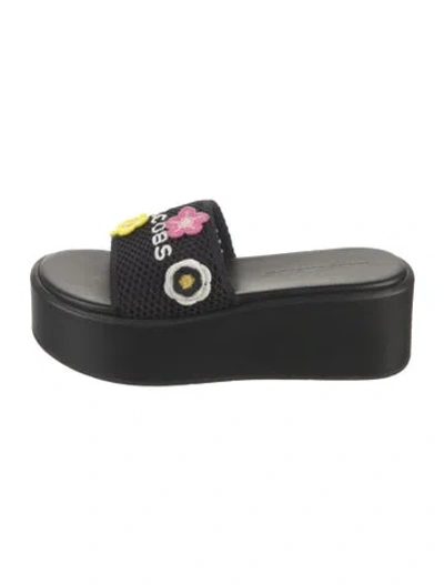 Pre-owned Marc Jacobs Mesh Floral Print Slides In Black