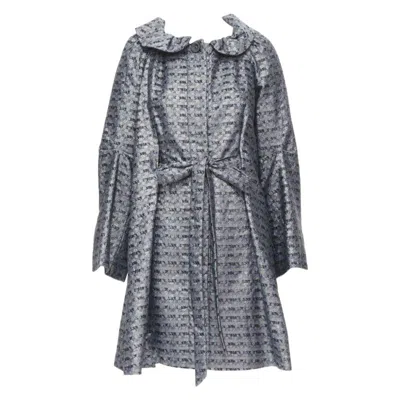Pre-owned Marc Jacobs Metallic Blue Floral Jacquard Belted Front Flared Opera Coat Xs