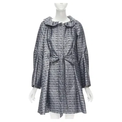 Pre-owned Marc Jacobs Metallic Blue Floral Jacquard Belted Front Flared Opera Coat Xs