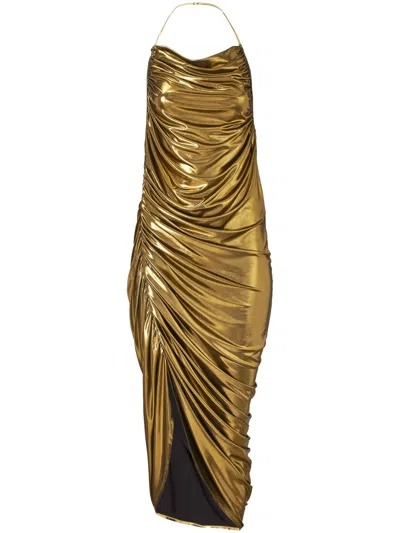 Marc Jacobs Metallic Gathered Midi Dress In 金色