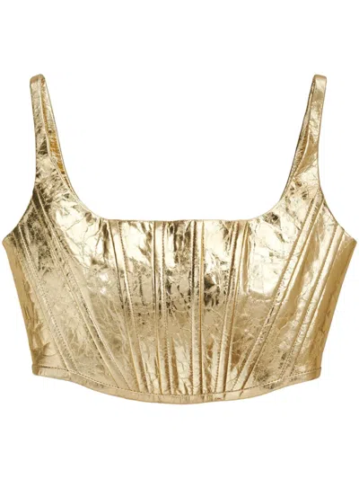 Marc Jacobs Metallic Cracked-leather Bustier Top In 金色