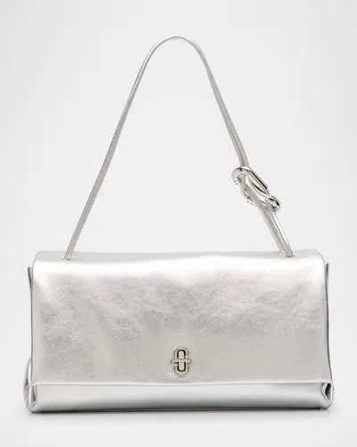Marc Jacobs Metallic Leather Large Dual Shoulder Bag In Silver