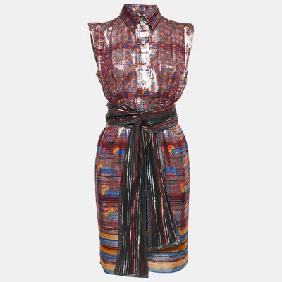 Pre-owned Marc Jacobs Metallic Printed Silk Lurex Sleeveless Mini Dress S