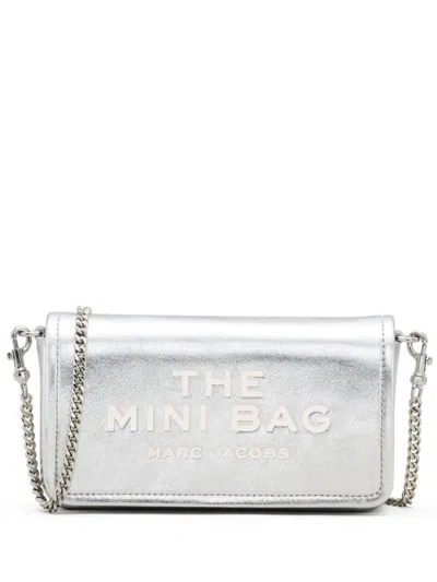 Marc Jacobs Metallic Silver Leather Foldover Bag With Chain-link Strap