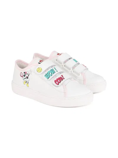 Marc Jacobs Mickey Mouse Inspired Faux Leather Strap Sneakers For Girls In White