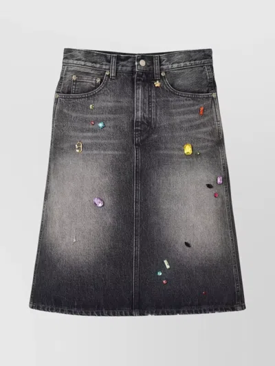 Marc Jacobs Midi Denim Skirt With Back And Front Pockets In Grey