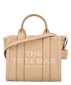 Marc Jacobs 'the Mini Tote' Beige Tote Bag With Logo Lettering On The Front In Grained Leather Woman In Brown