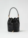 Marc Jacobs The Leather Bucket Black Handbag With Drawstring And Front Logo In Hammered Leather In Black
