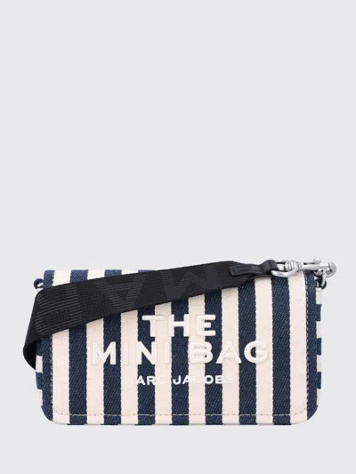 MARC JACOBS MARC JACOBS THE MINI BAG STRIPED CROSSBODY BAG IN DENIM AND LINEN WITH LOGO
