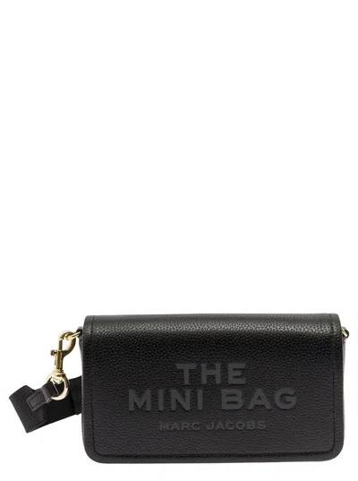 Marc Jacobs Mini Black Crossbody Bag With Engraved Logo In Hammered Leather Woman