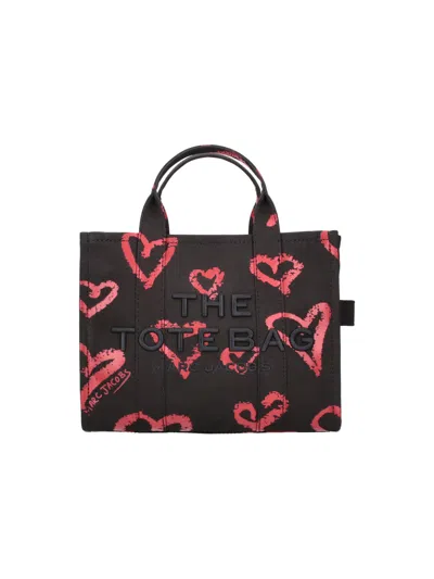 Marc Jacobs Mini Canvas Tote Bag With Heart Print In Brown