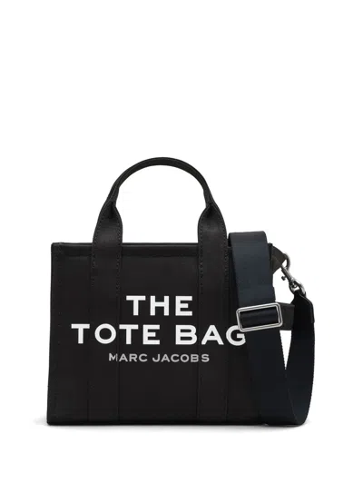 Marc Jacobs Mini Canvas Tote Handbag With Front Logo Print In Nero
