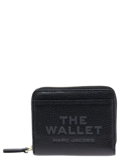 Marc Jacobs Mini Compact Black Wallet With Embossed Logo In Hammered Leather Woman