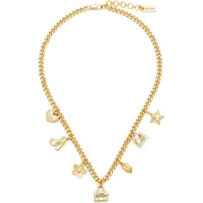 Marc Jacobs Mini Icon Charm Necklace In Light Antique Gold