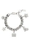 Marc Jacobs Mini Icon Pavé Charm Bracelet In Silver/crystal