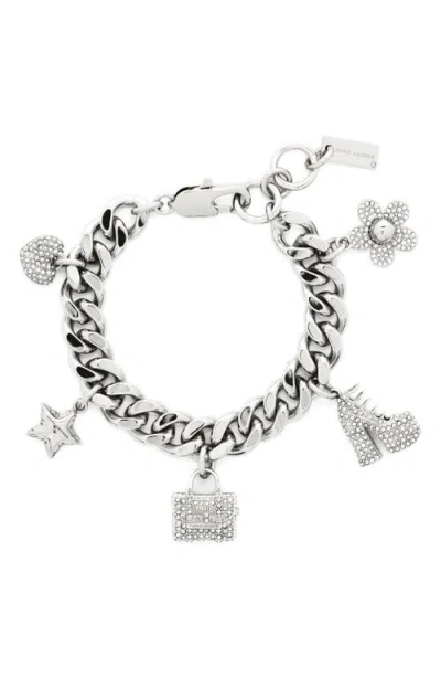 Marc Jacobs Mini Icon Pavé Charm Bracelet In Silver/crystal