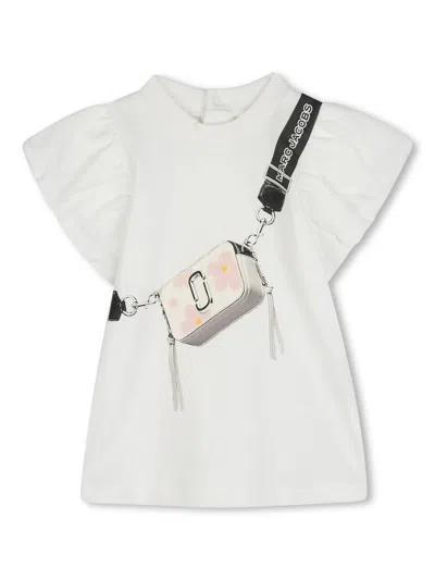 Marc Jacobs Mini Ruffle Sleeve Dress With Back Snap Closure In White