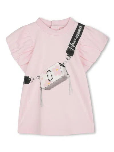 Marc Jacobs Mini Ruffle Sleeve Dress With Snap Closure In Pink