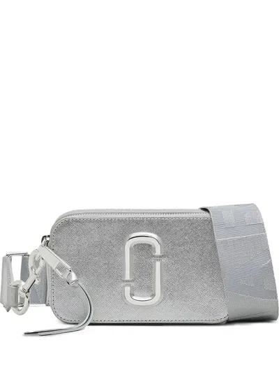 Marc Jacobs Mini Saffiano Double Zip Bag With Adjustable Webbing Strap In Silver